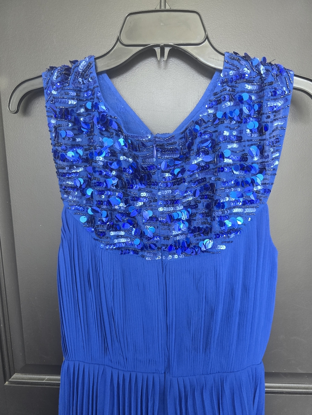 NWT Adrianna Papell Royal Blue Pleated Maxi Dress Sz 12 Sequin Sleeveless Formal - Picture 15 of 16